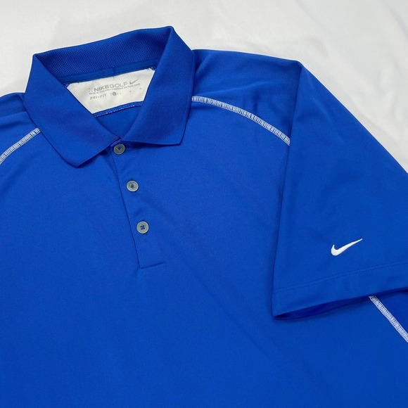 Nike Golf‎ Dri-Fit Mens Large Blue Polo Shirt Short Sleeve Stretch 400420 - Picture 1 of 10